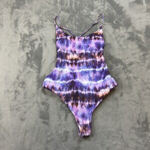 Ayra Swim One Piece Swimsuit Womens Small Purple Tie Dye Spaghetti Strap Cut Out